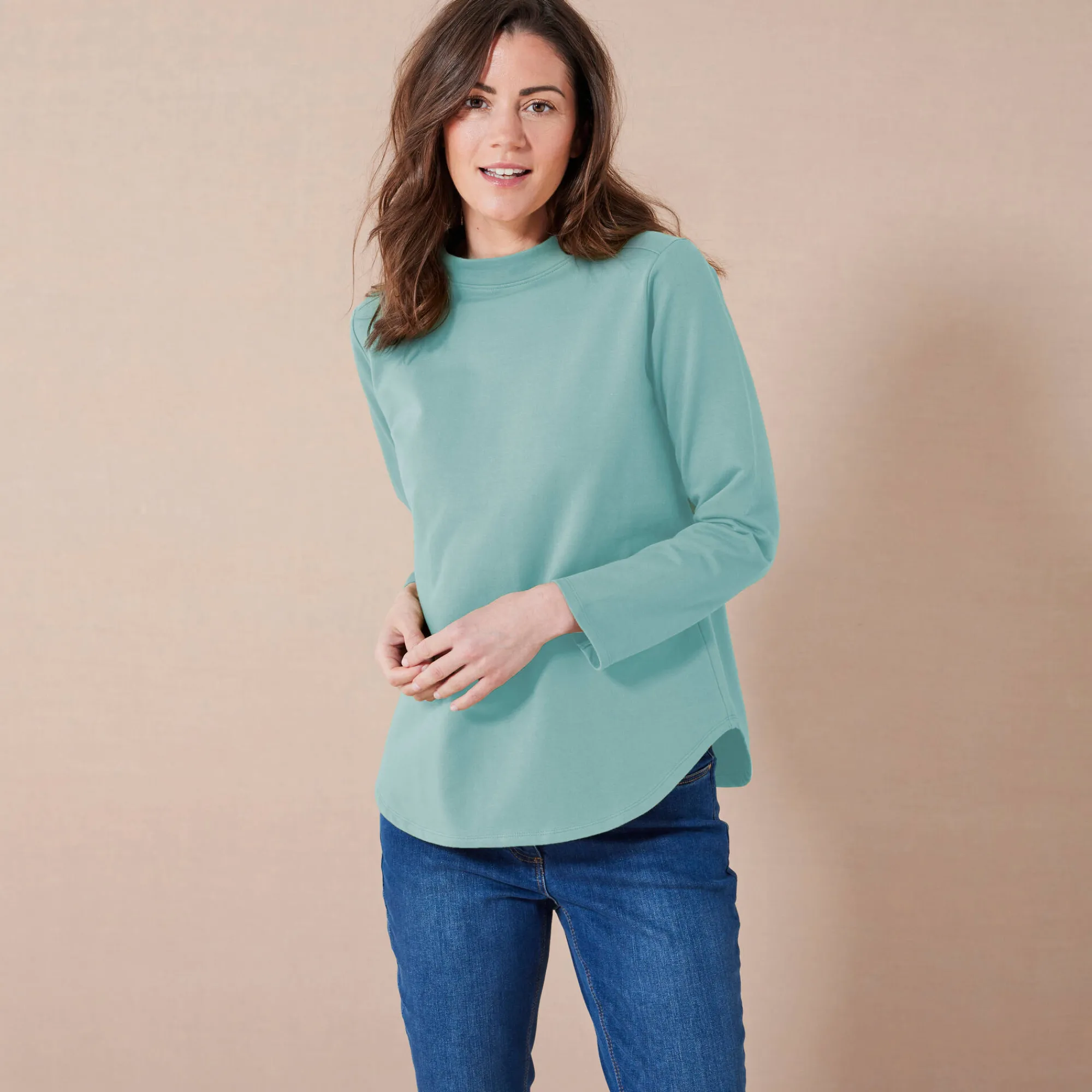 T-Shirt En Topje<Blancheporte Koudewerend T-shirt in molton met opstaande kraag celadonblauw
