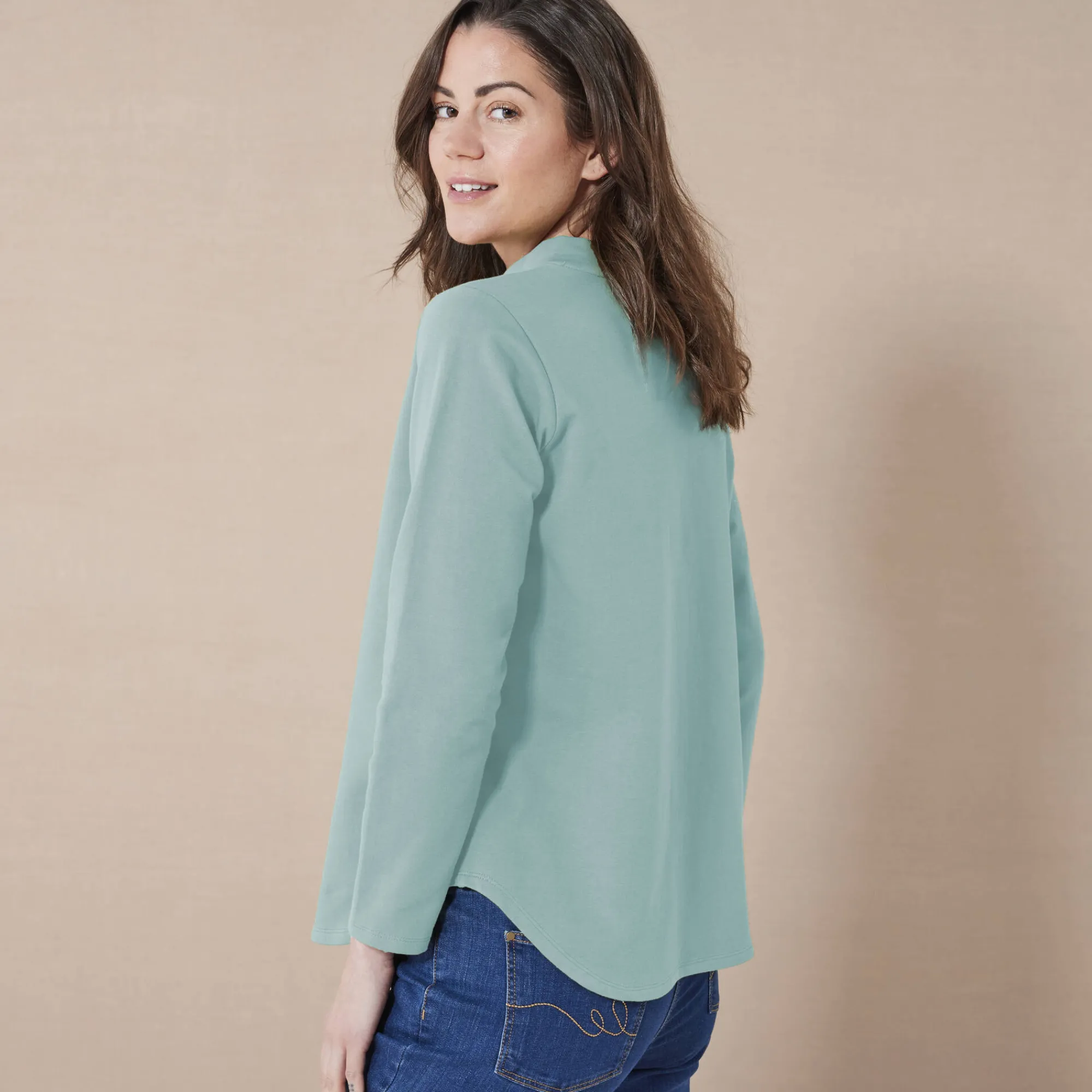 T-Shirt En Topje<Blancheporte Koudewerend T-shirt in molton met opstaande kraag celadonblauw