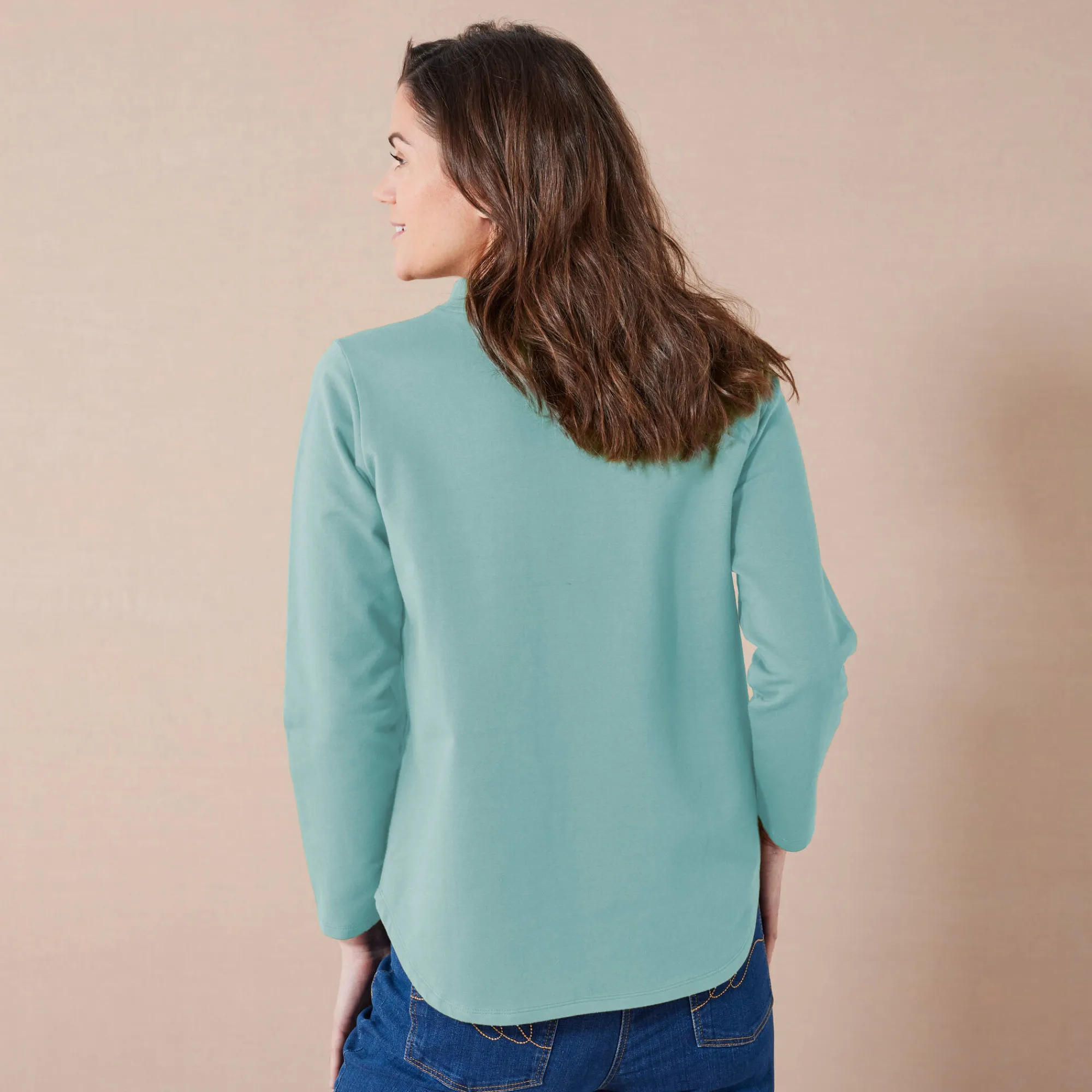 T-Shirt En Topje<Blancheporte Koudewerend T-shirt in molton met opstaande kraag celadonblauw