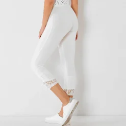 Legging<Lora Zellini Kuitbroek in rekbaar jerseytricot en kant wit