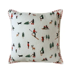 Feestdecoratie|Kussen<Blancheporte Kussen in katoenen lusjesstof, geborduurde skiërs ecru / rood / groen