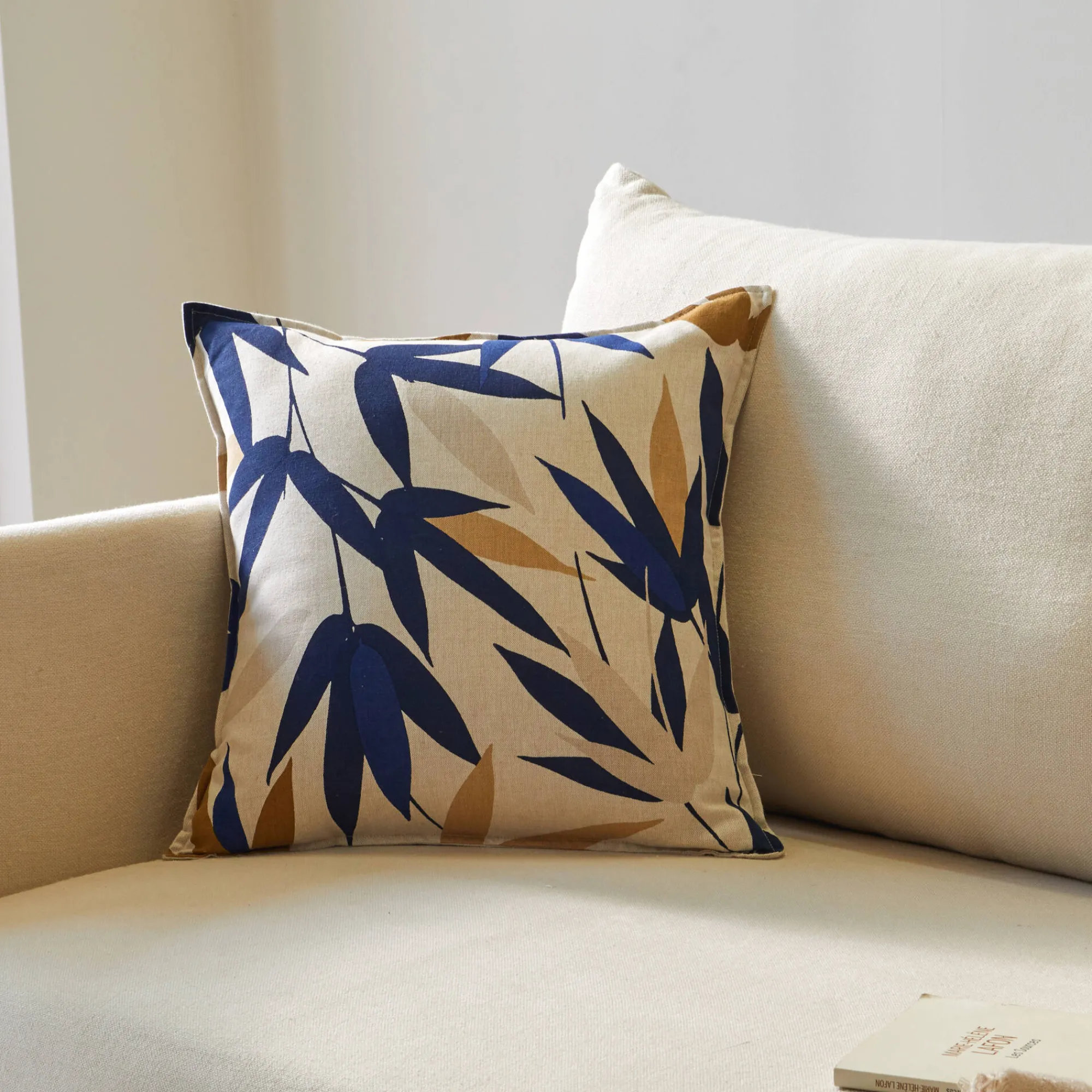 Kussen<Blancheporte Kussen met bladerenprint beige / marine
