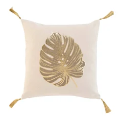Kussen<Blancheporte Kussen met gouden bladprint ecru / goudkleurig