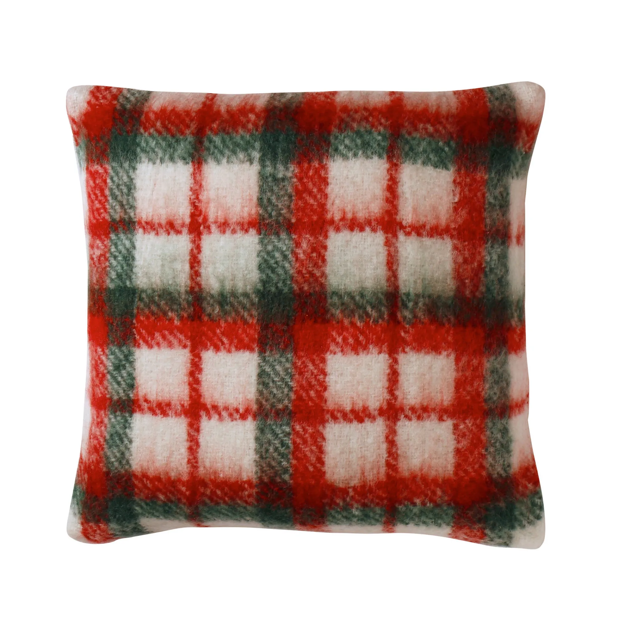 Feestdecoratie|Kussen<Blancheporte Kussen met ingeweven ruitmotief ecru / rood / groen