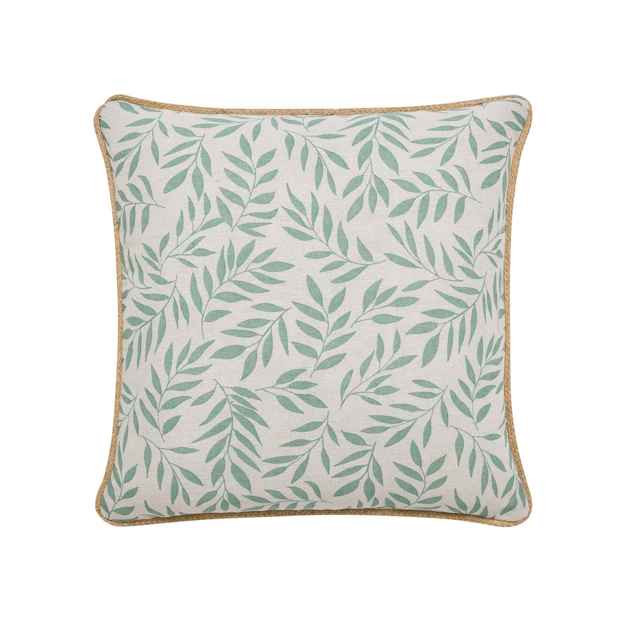 Kussen<Blancheporte Kussen met natuurlijke print en juten biesje saliegroen