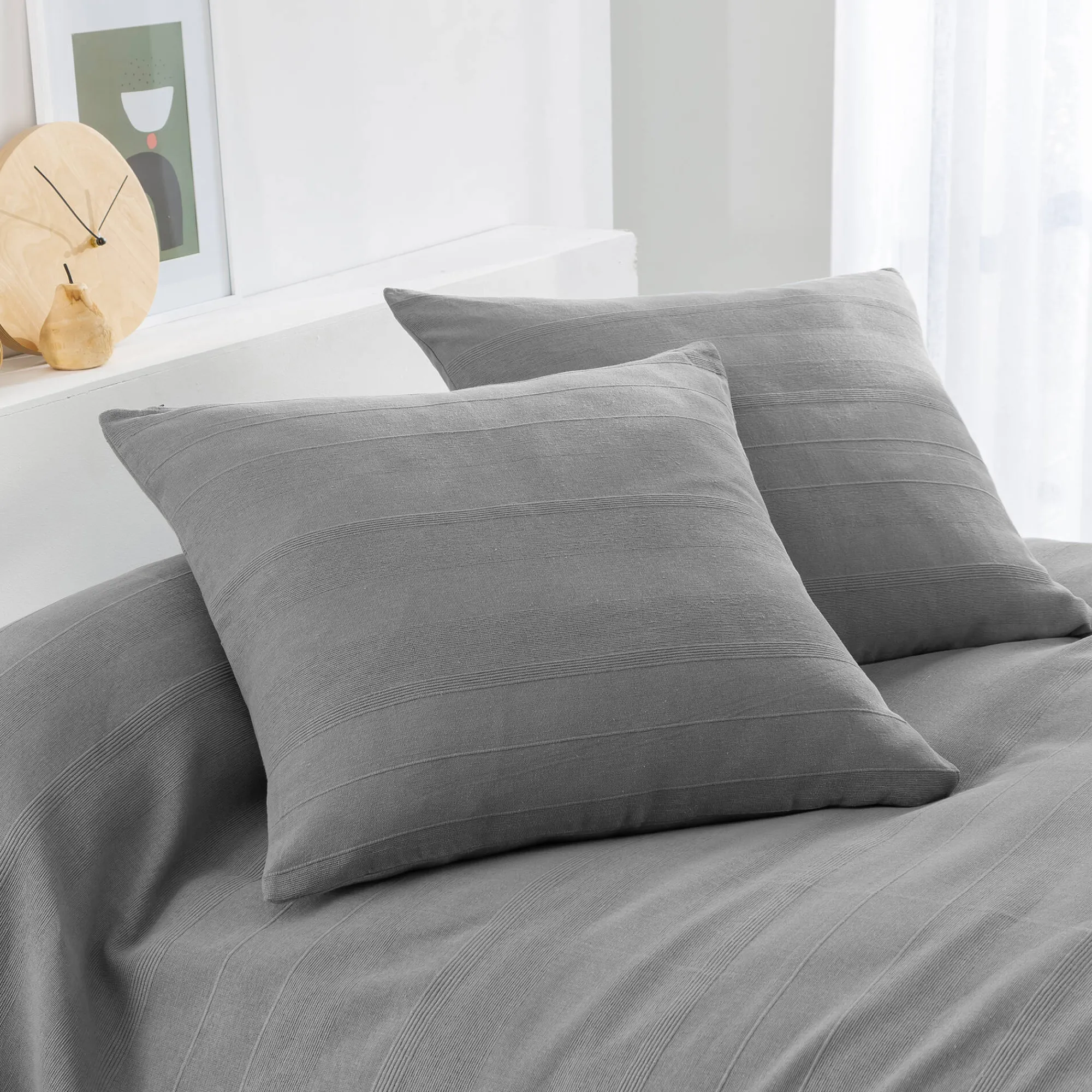 Kussenhoes<Blancheporte Kussenhoes in effen katoen met artisanaal weefsel - set van 2 parelgrijs