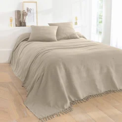 Kussenhoes<Blancheporte Kussenhoes in effen katoen met artisanaal weefsel - set van 2 vlaskleur