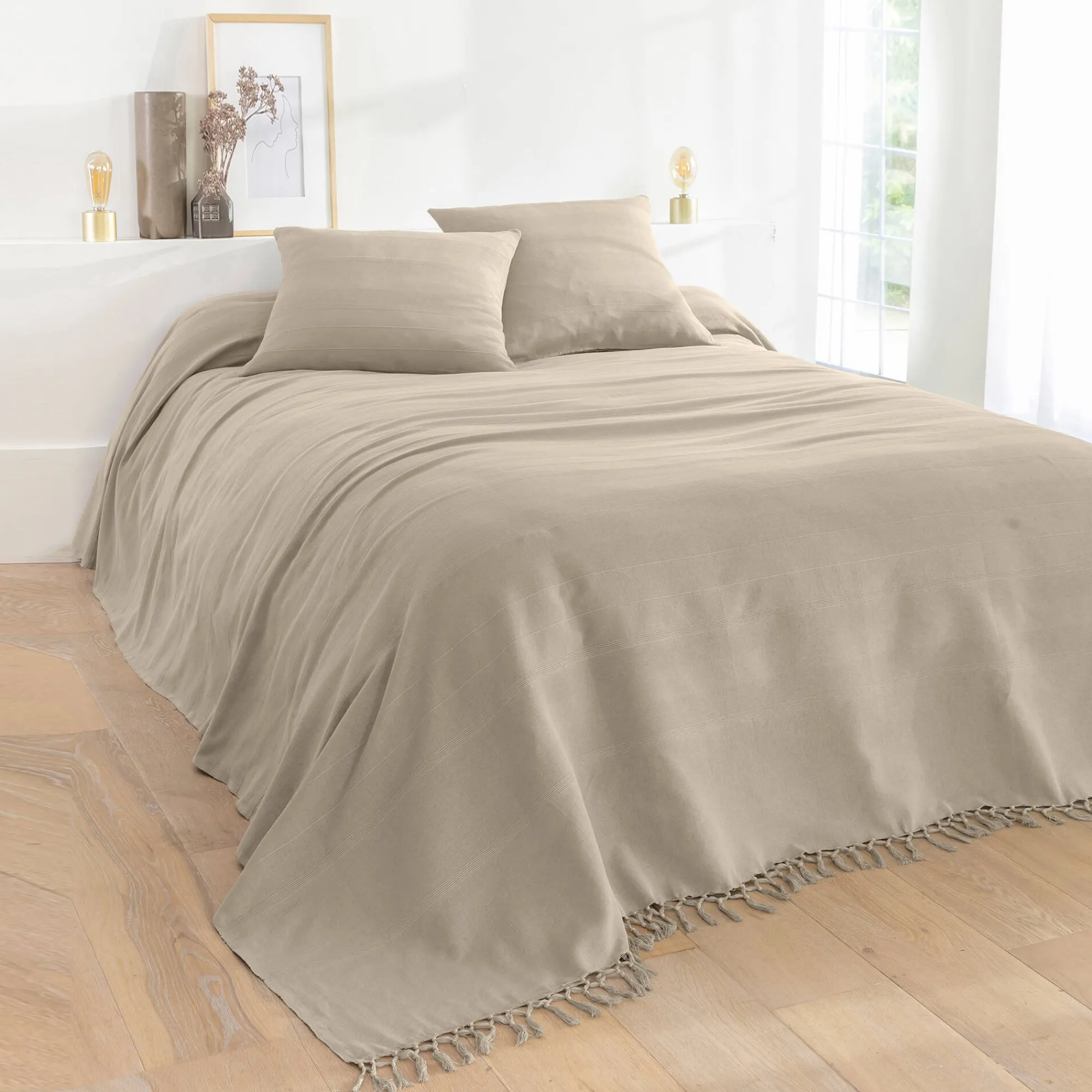Kussenhoes<Blancheporte Kussenhoes in effen katoen met artisanaal weefsel - set van 2 vlaskleur