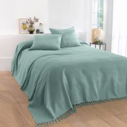 Kussenhoes<Blancheporte Kussenhoes in effen katoen met artisanaal weefsel - set van 2 celadon