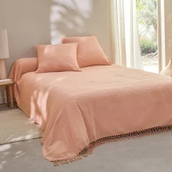 Kussenhoes<Blancheporte Kussenhoes in effen katoen met artisanaal weefsel - set van 2 roze