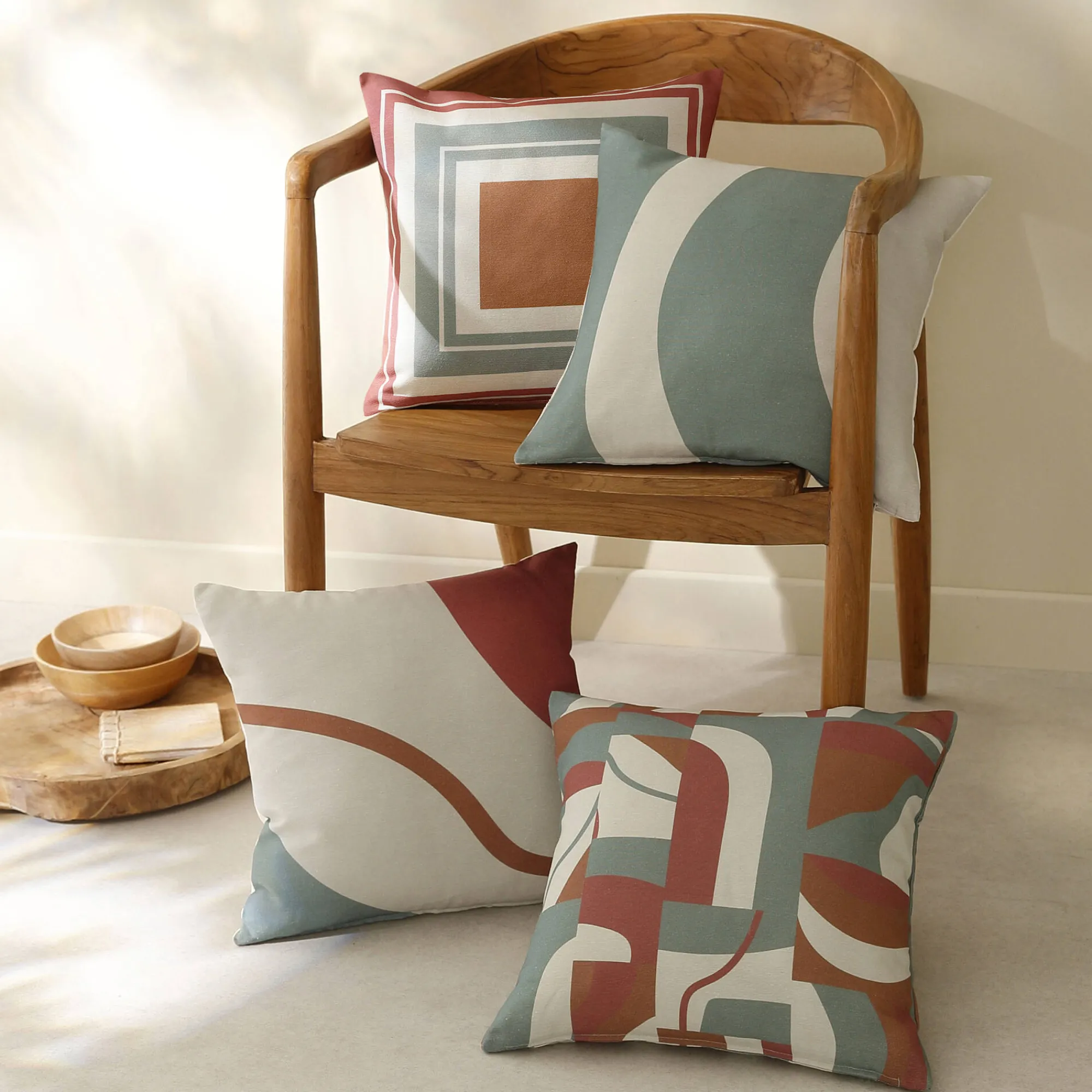 Kussenhoes<Blancheporte Kussenhoes met 'bochten' print - set van 2 ecru / terracotta