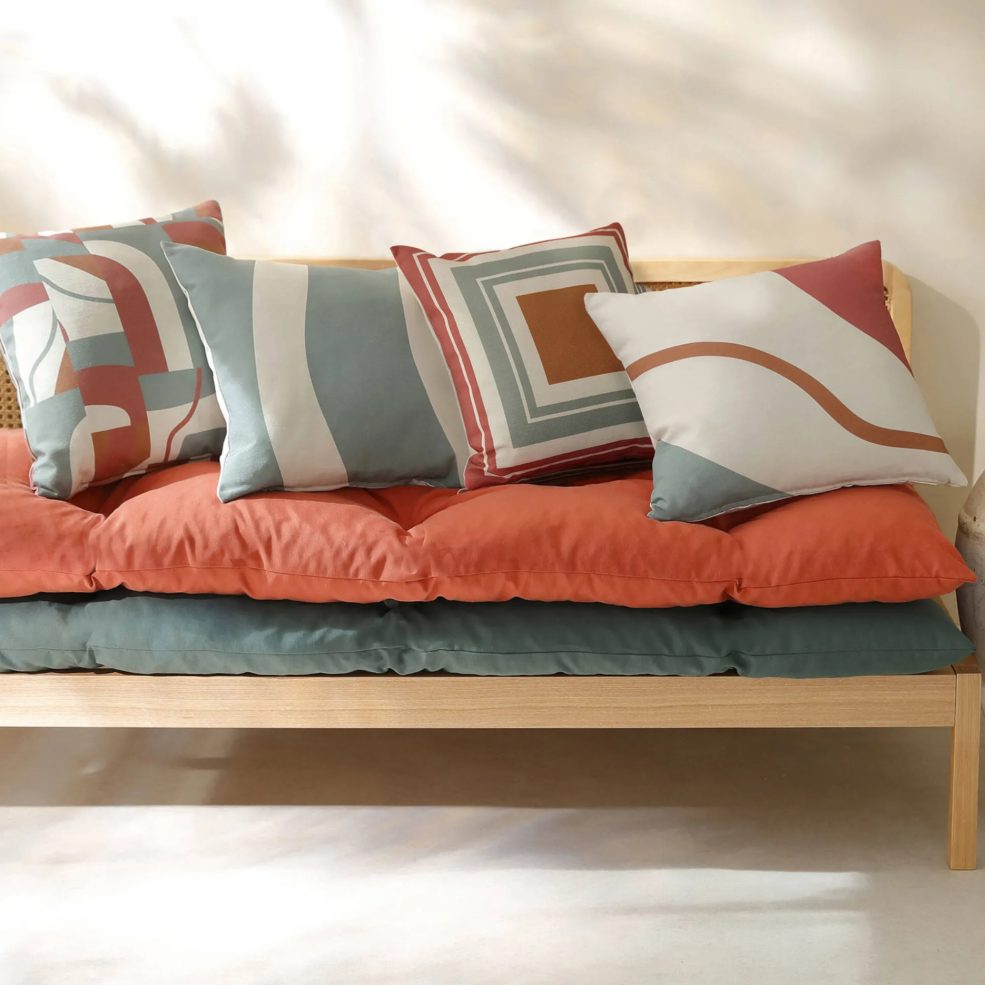 Kussenhoes<Blancheporte Kussenhoes met 'geometrische' print - set van 2 terracotta / karamel / eucalyptus