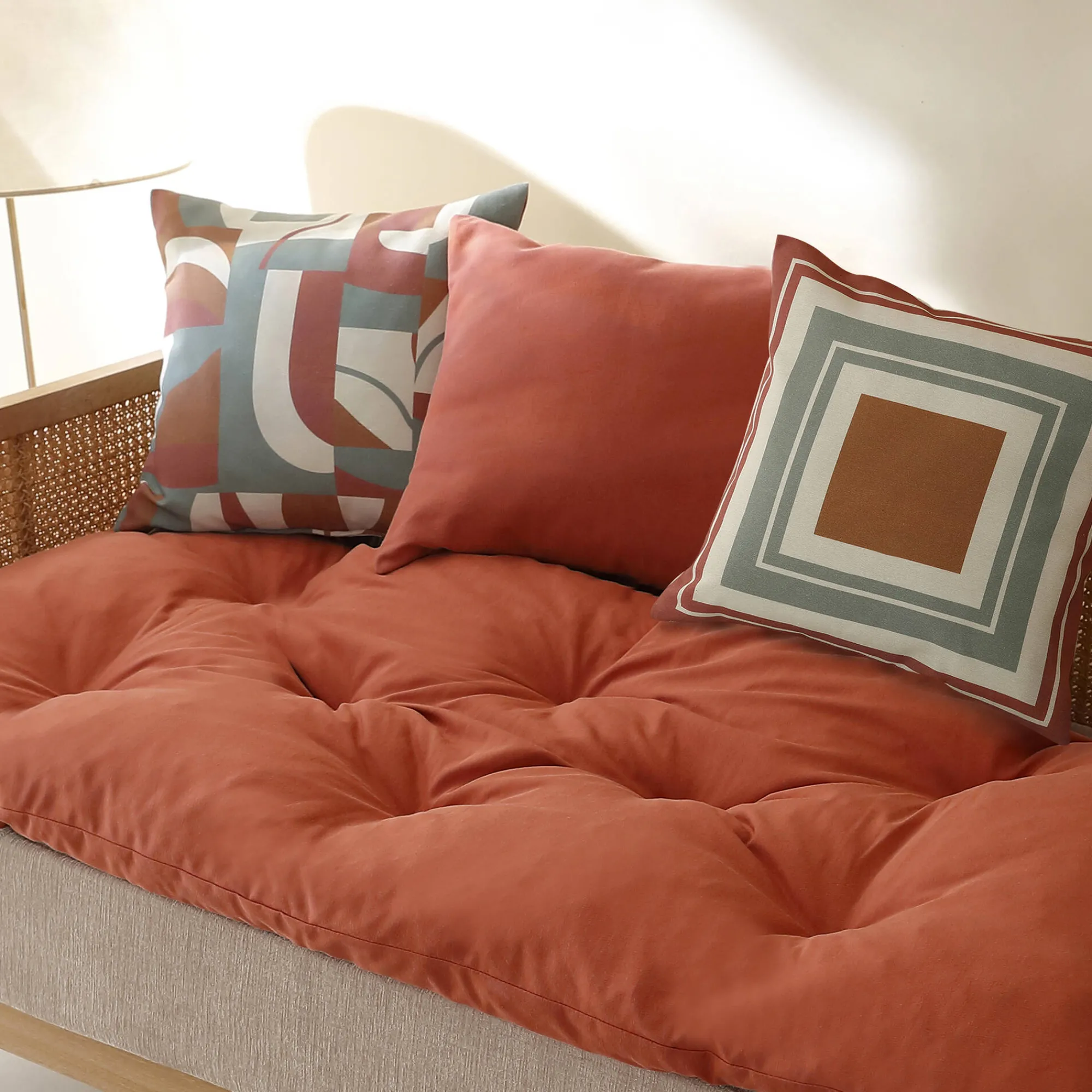 Kussenhoes<Blancheporte Kussenhoes met 'geometrische' print - set van 2 terracotta / karamel / eucalyptus