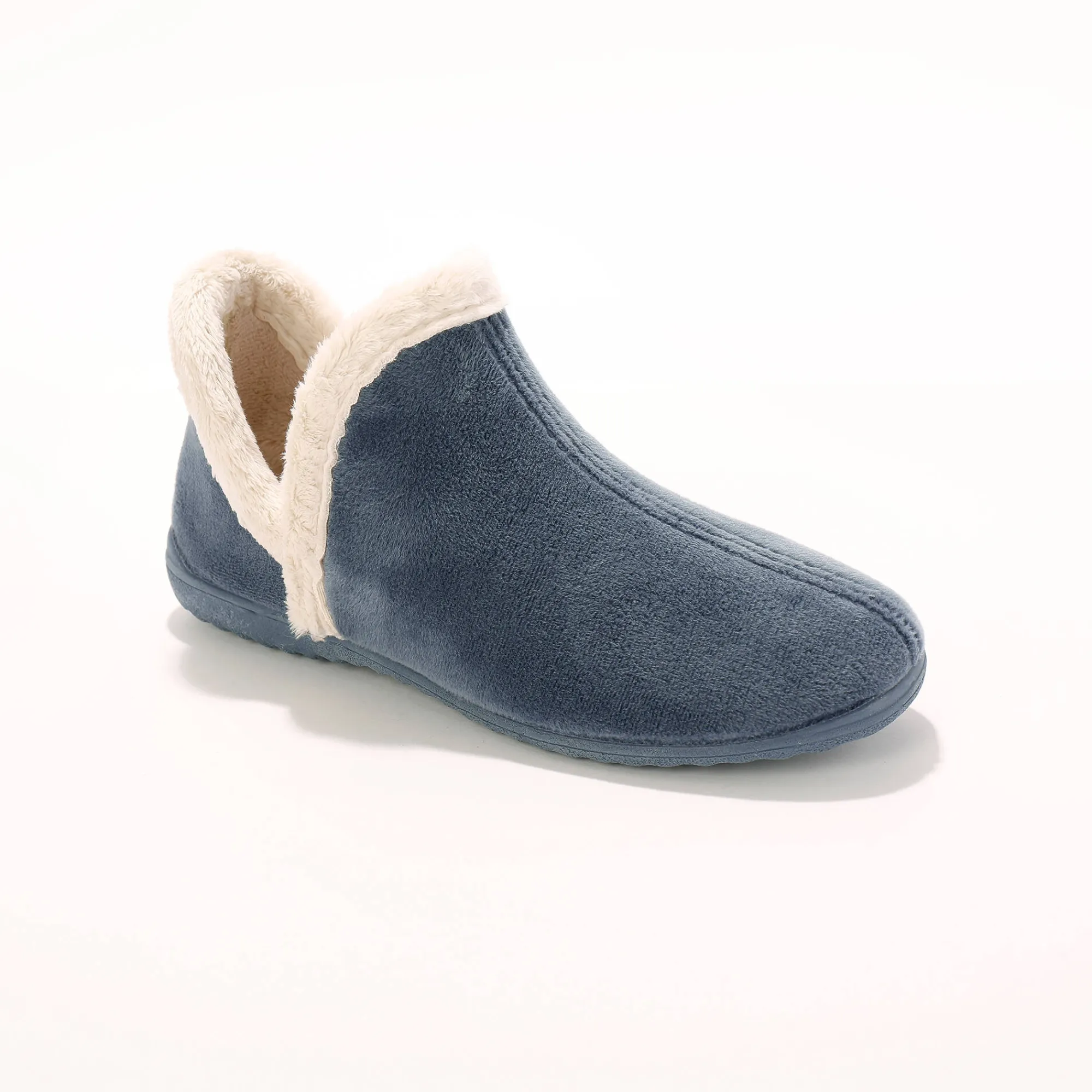 Sloffen|Sloffen<Blancheporte Laarsjes in suède - gevoerde binnenkant met pluchetouch blauw