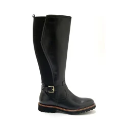 Laarzen|Schoenen<PédiConfort Laarzen met rits en elastiek, comfortbreedte, in leer zwart