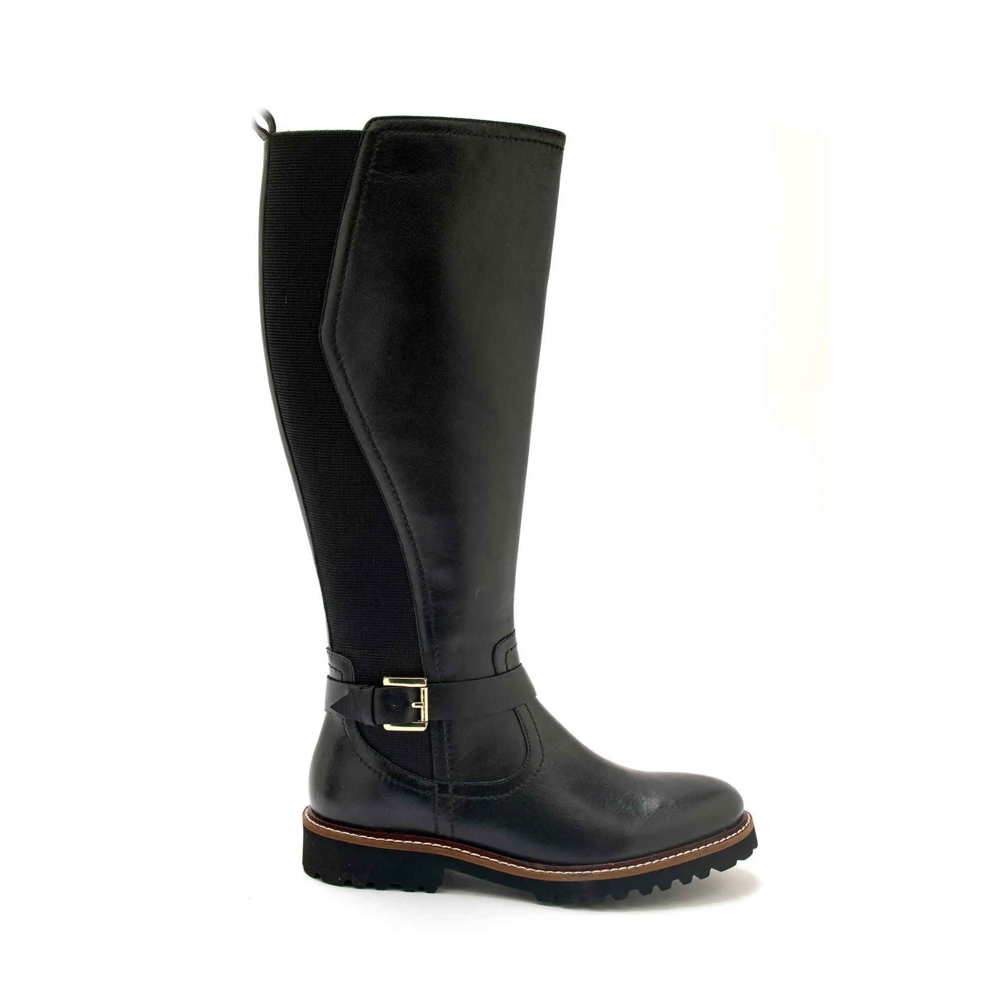 Laarzen|Schoenen<PédiConfort Laarzen met rits en elastiek, comfortbreedte, in leer zwart
