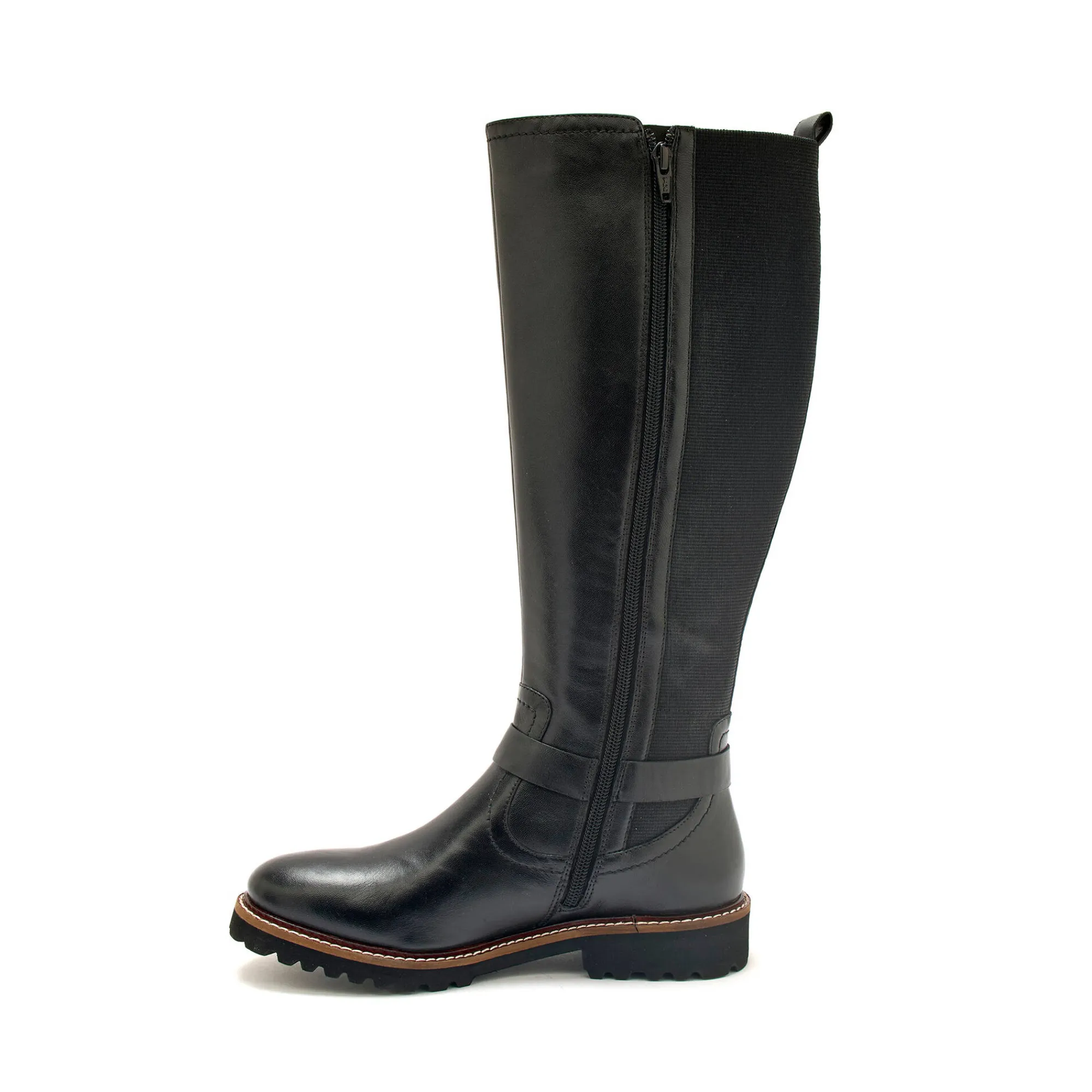 Laarzen|Schoenen<PédiConfort Laarzen met rits en elastiek, comfortbreedte, in leer zwart