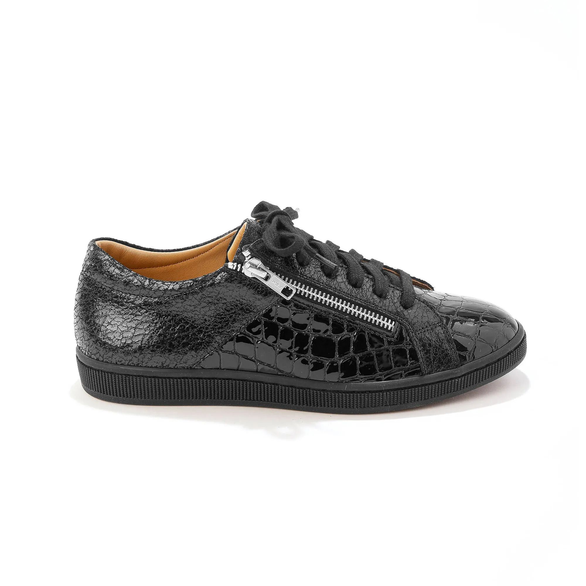 Feestelijke Schoenen|Baskets En Sneakers<Blancheporte Lage sneakers in soepel leer met kroko-effect en rits zwart