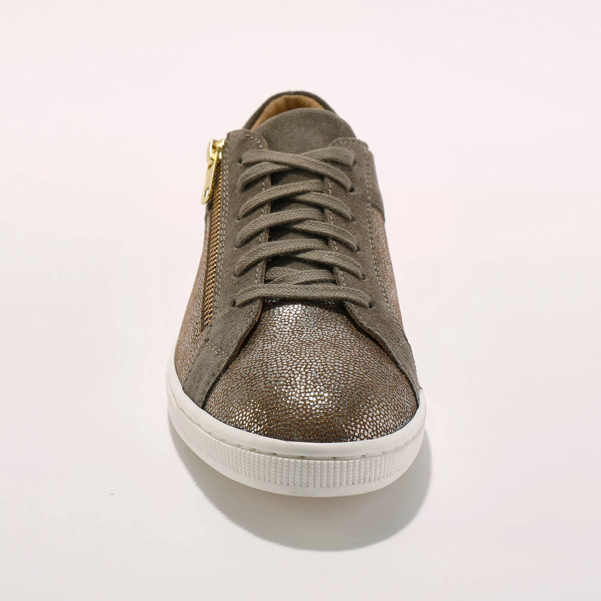 Baskets En Sneakers|Schoenen<Blancheporte Lage sneakers met rits in soepel en glanzend leer taupe