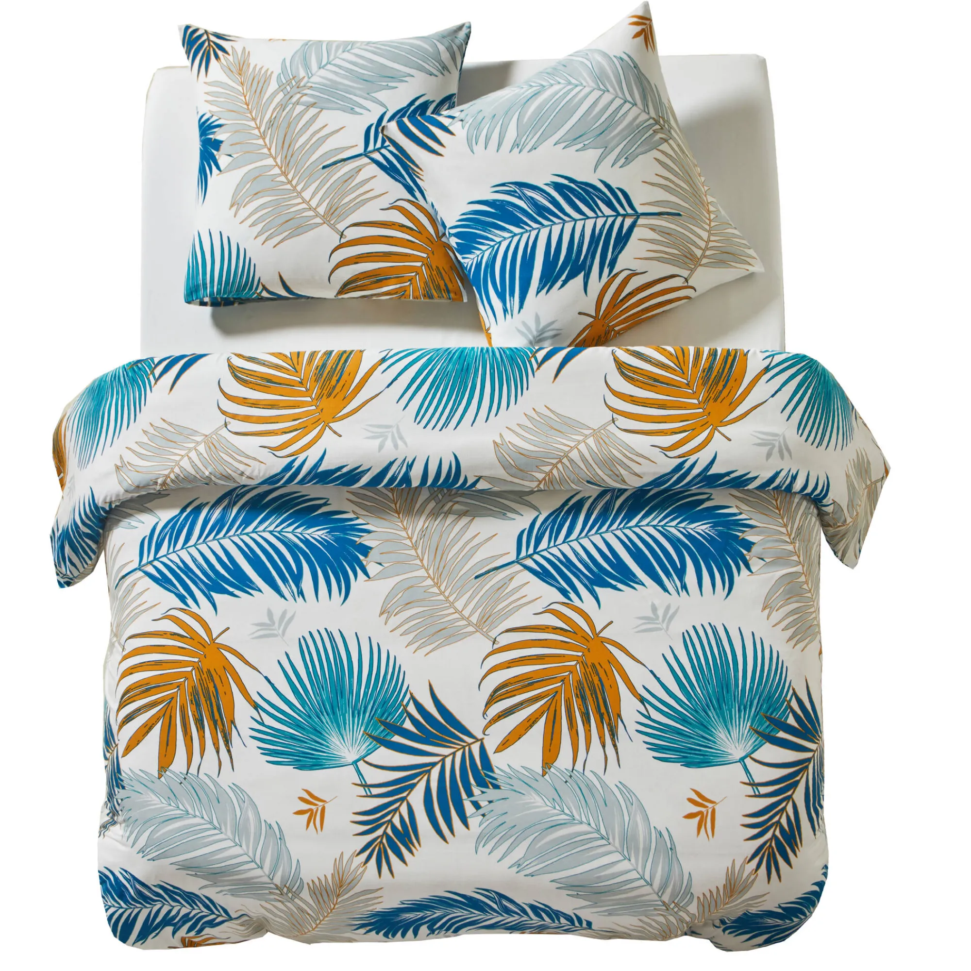 Delige Bedlinnenset<Blancheporte Lakenset Palma met palmbladerenprint, in katoen wit