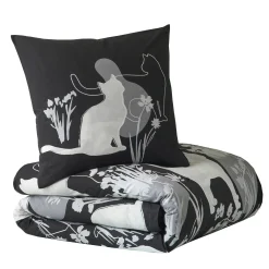 Delige Bedlinnenset<Blancheporte Lakenset, slo(o)p(en) + dekbedovertrek Mistigri, met kattenprint, in katoen zwart
