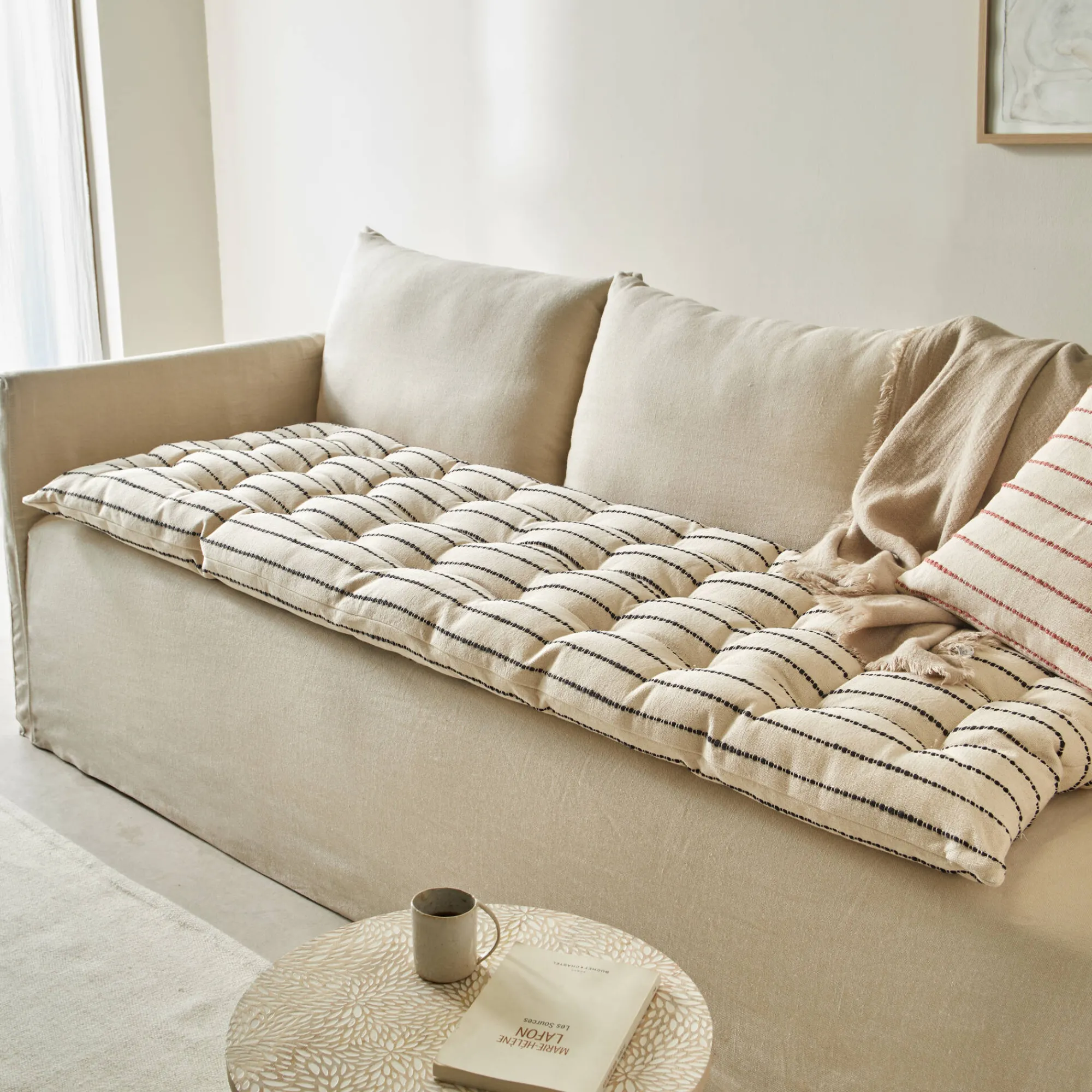 Vloerkussen<Blancheporte Lang, decoratief kussen in artisanaal weefsel naturel / zwart