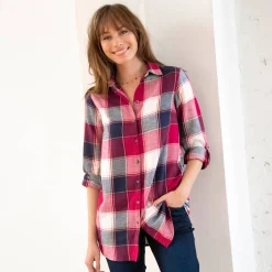 Bloes En Tuniek<Blancheporte Lang hemd in flanel met grote ruiten kersenrood / marine