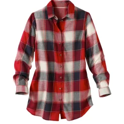 Bloes En Tuniek<Blancheporte Lang hemd in flanel met grote ruiten kersenrood / marine