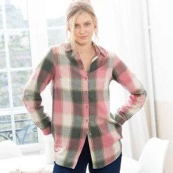 Bloes En Tuniek<Blancheporte Lang hemd in flanel met grote ruiten roze / groen