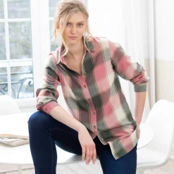 Bloes En Tuniek<Blancheporte Lang hemd in flanel met grote ruiten roze / groen