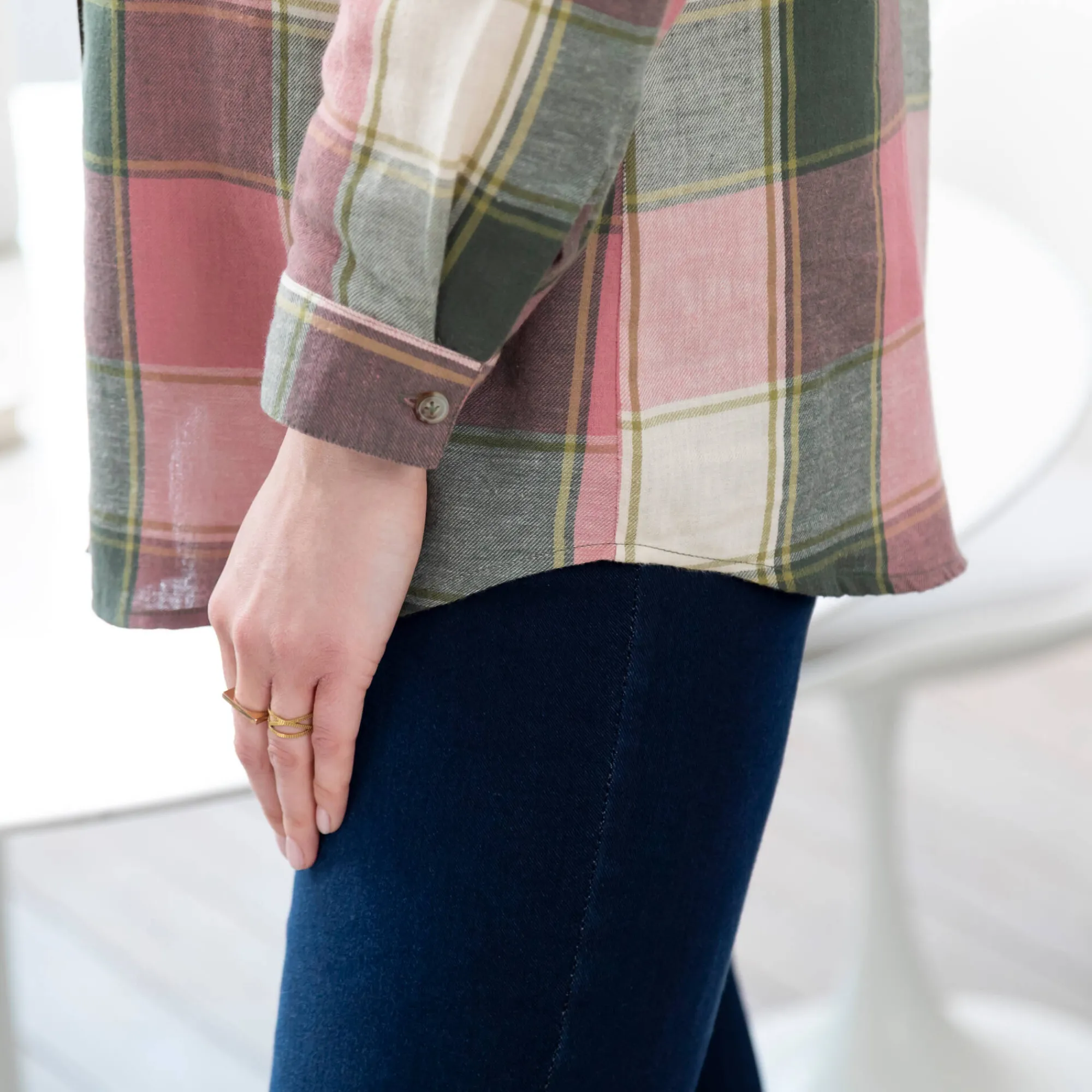 Bloes En Tuniek<Blancheporte Lang hemd in flanel met grote ruiten roze / groen