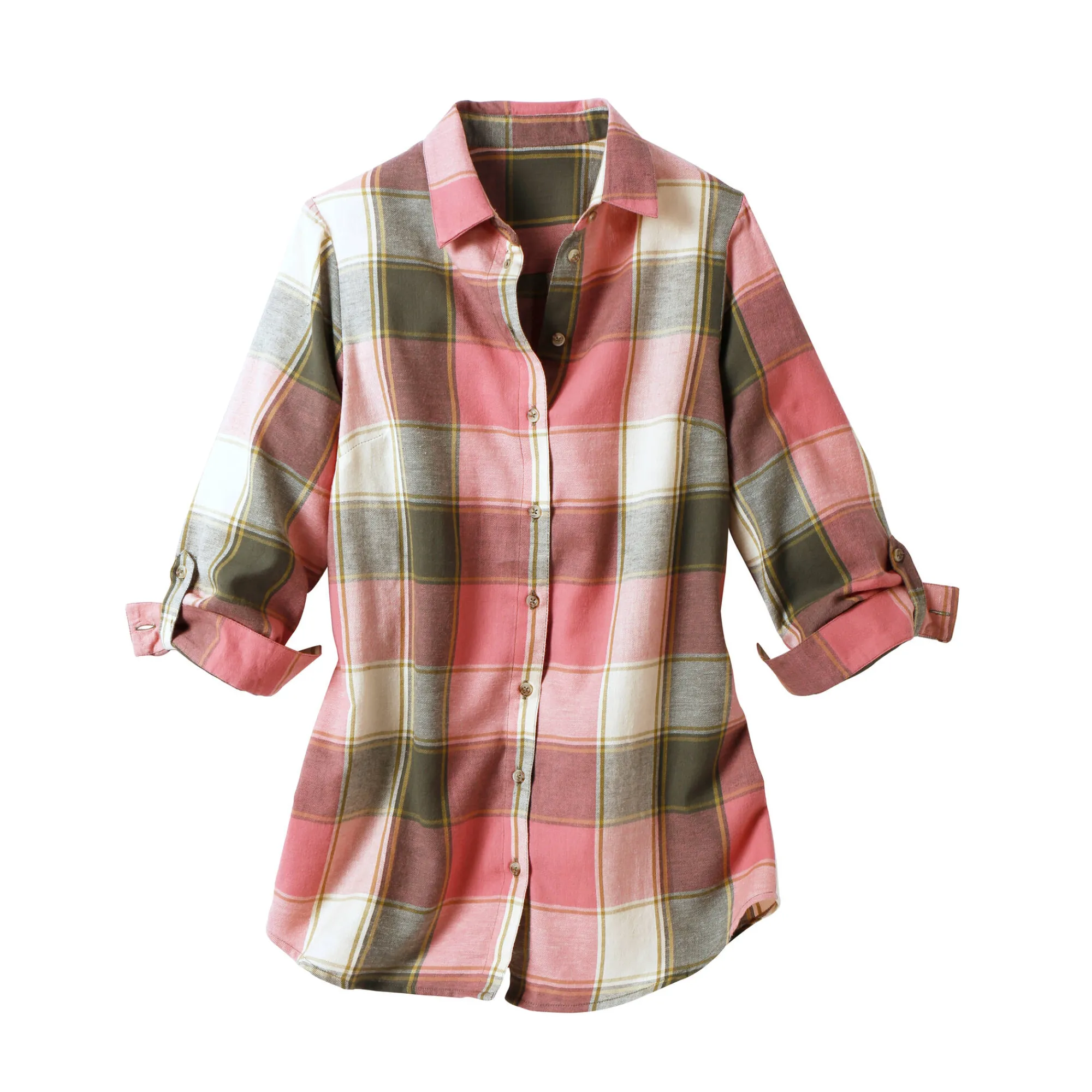Bloes En Tuniek<Blancheporte Lang hemd in flanel met grote ruiten roze / groen