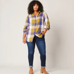 Bloes En Tuniek<Blancheporte Lang hemd in flanel met grote ruiten mosgroen / ecru