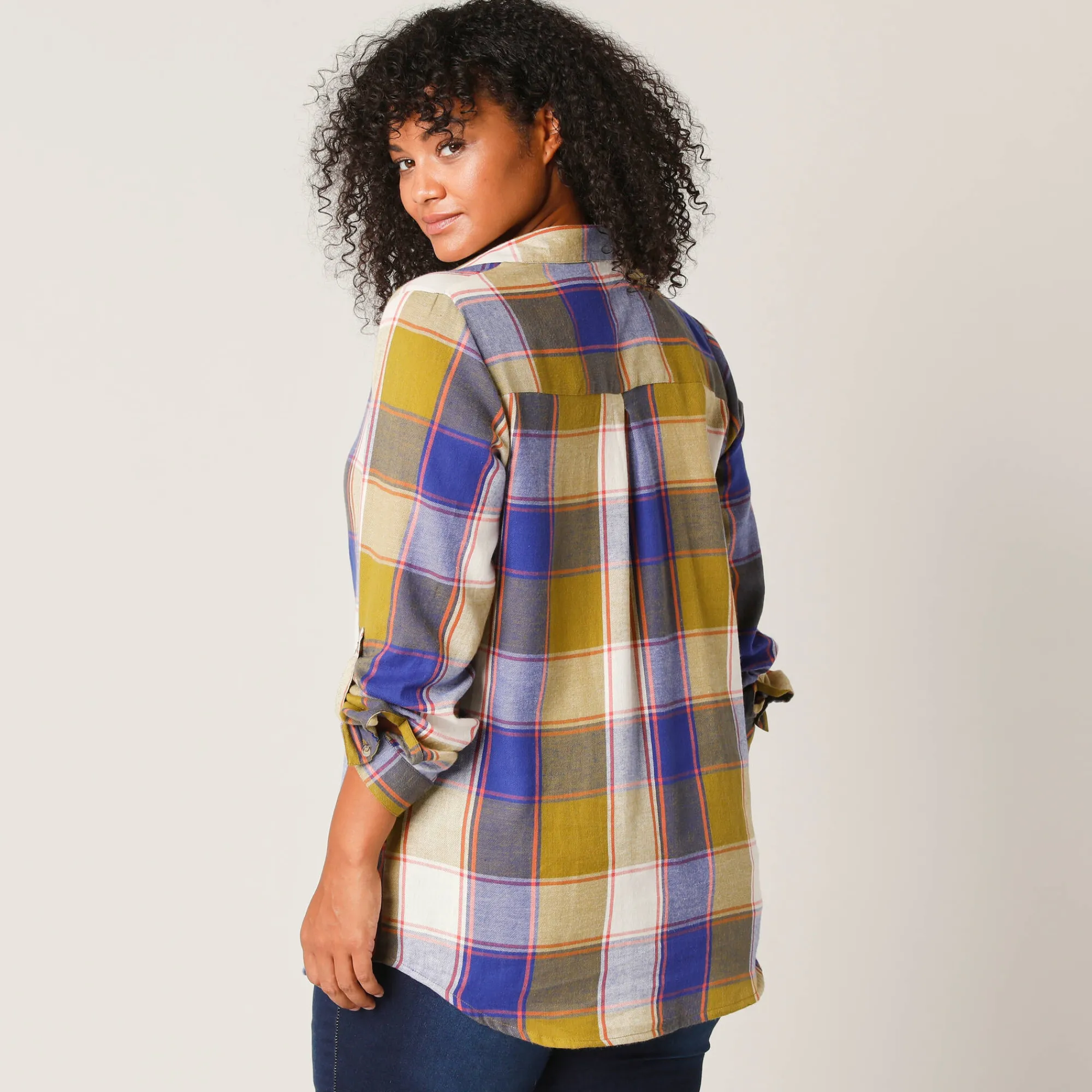 Bloes En Tuniek<Blancheporte Lang hemd in flanel met grote ruiten mosgroen / ecru