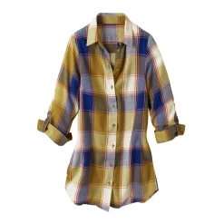 Bloes En Tuniek<Blancheporte Lang hemd in flanel met grote ruiten mosgroen / ecru