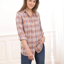 Bloes En Tuniek<Blancheporte Lang hemd in geruit flanel bosbes