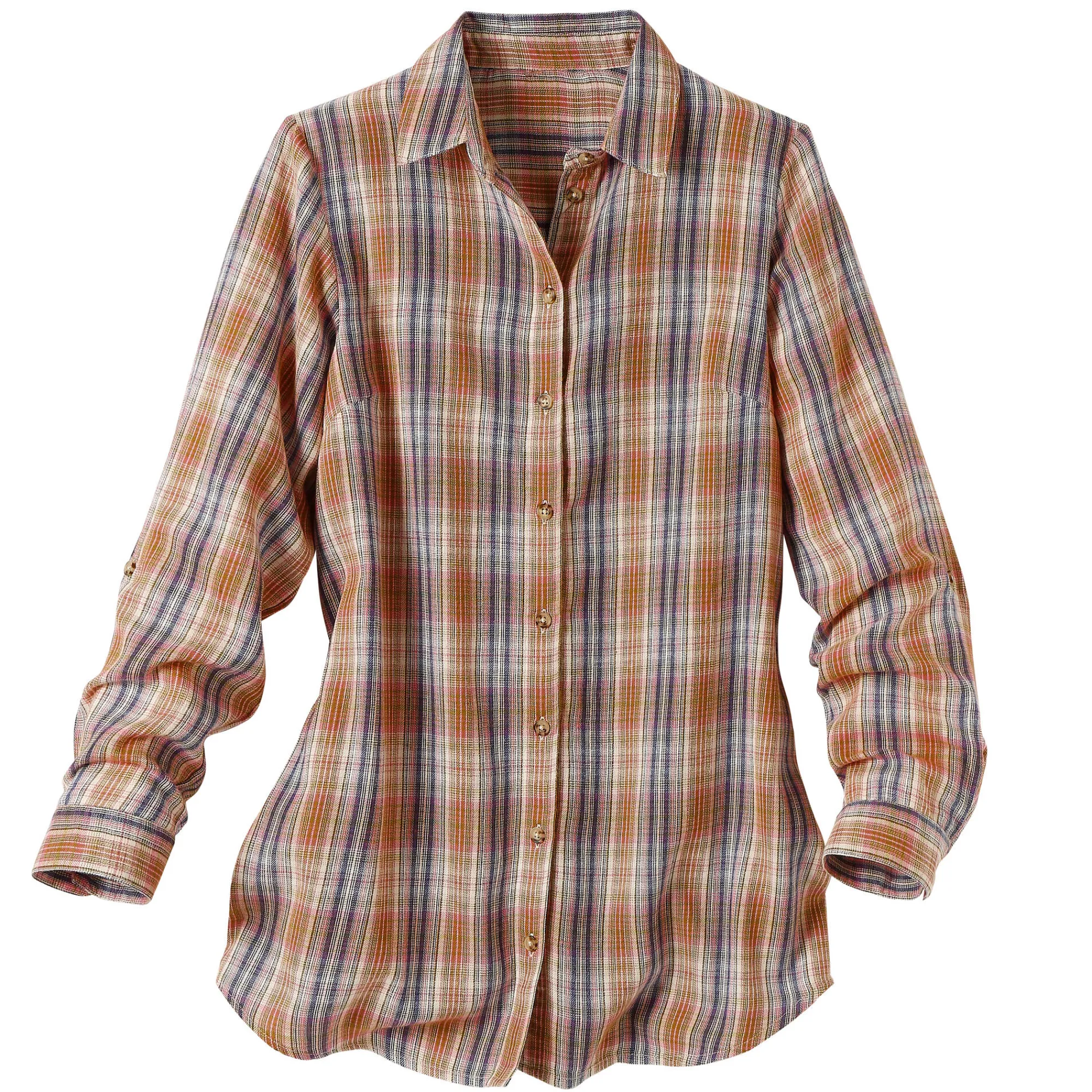 Bloes En Tuniek<Blancheporte Lang hemd in geruit flanel bosbes