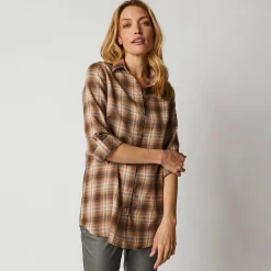 Bloes En Tuniek<Blancheporte Lang hemd in geruit flanel karamel