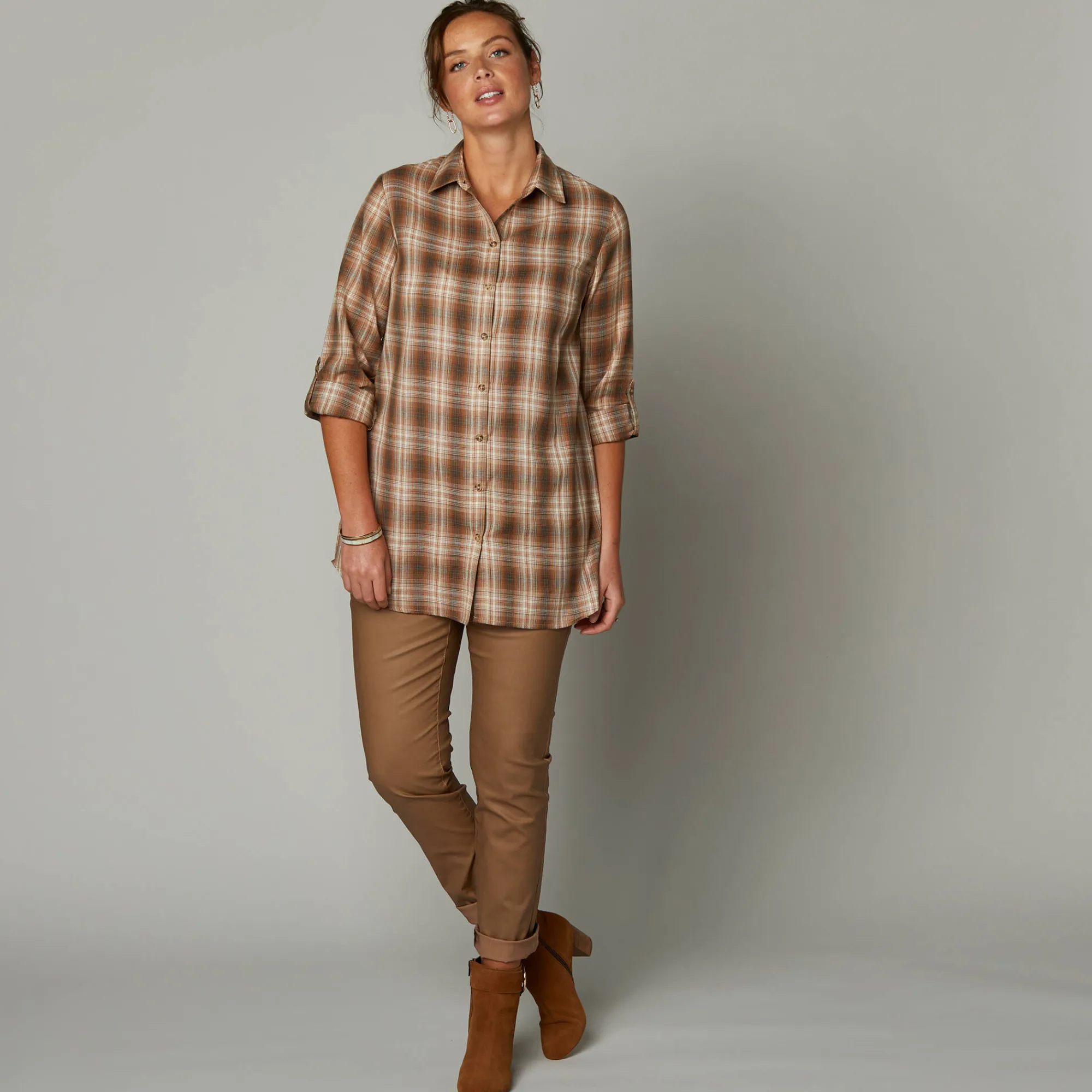 Bloes En Tuniek<Blancheporte Lang hemd in geruit flanel karamel