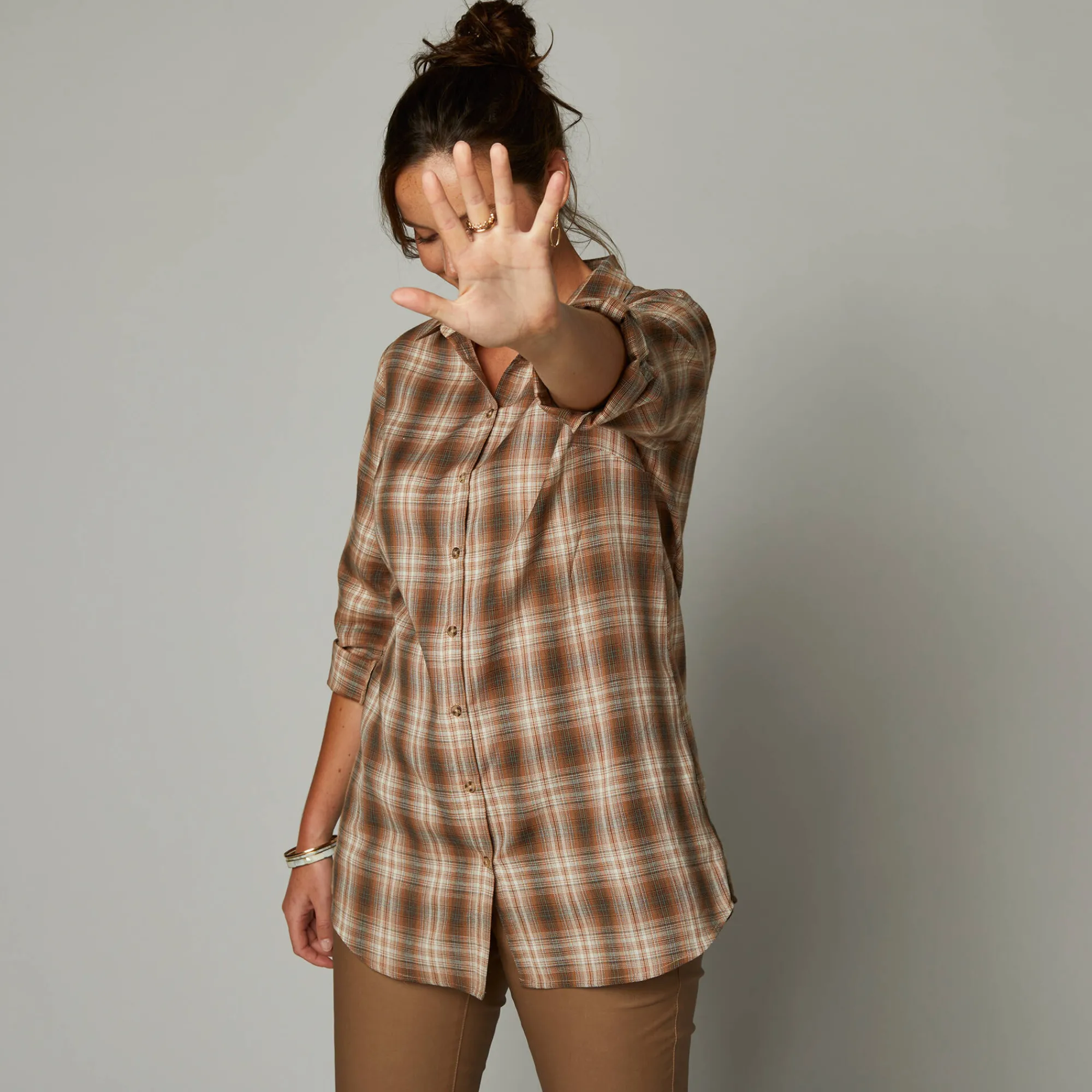 Bloes En Tuniek<Blancheporte Lang hemd in geruit flanel karamel