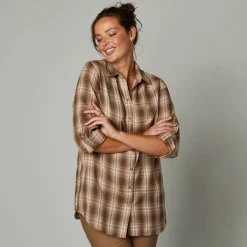 Bloes En Tuniek<Blancheporte Lang hemd in geruit flanel karamel