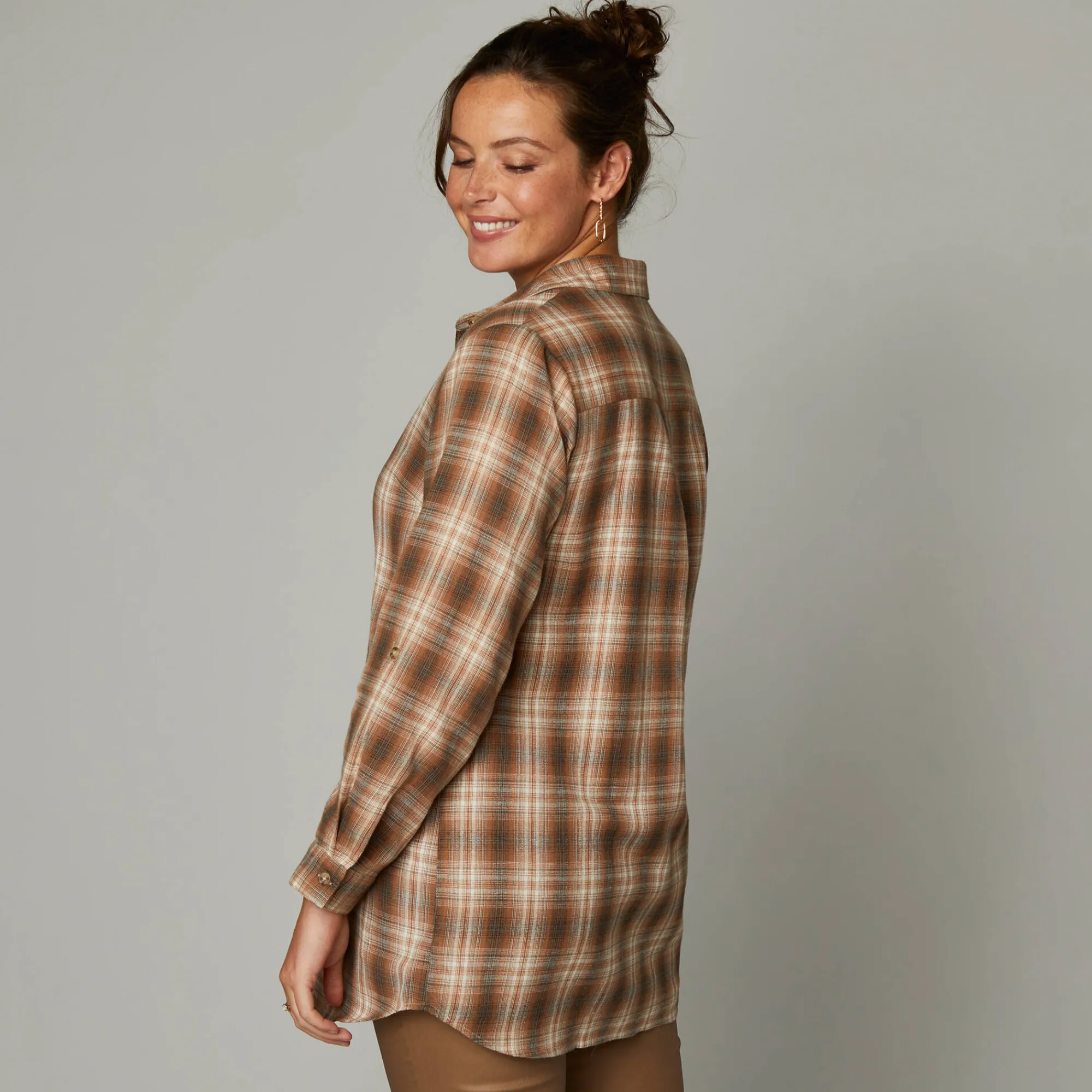 Bloes En Tuniek<Blancheporte Lang hemd in geruit flanel karamel
