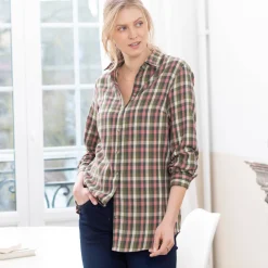 Bloes En Tuniek<Blancheporte Lang hemd met ingeweven ruitjes, flanel groen / roze