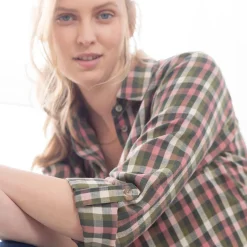 Bloes En Tuniek<Blancheporte Lang hemd met ingeweven ruitjes, flanel groen / roze