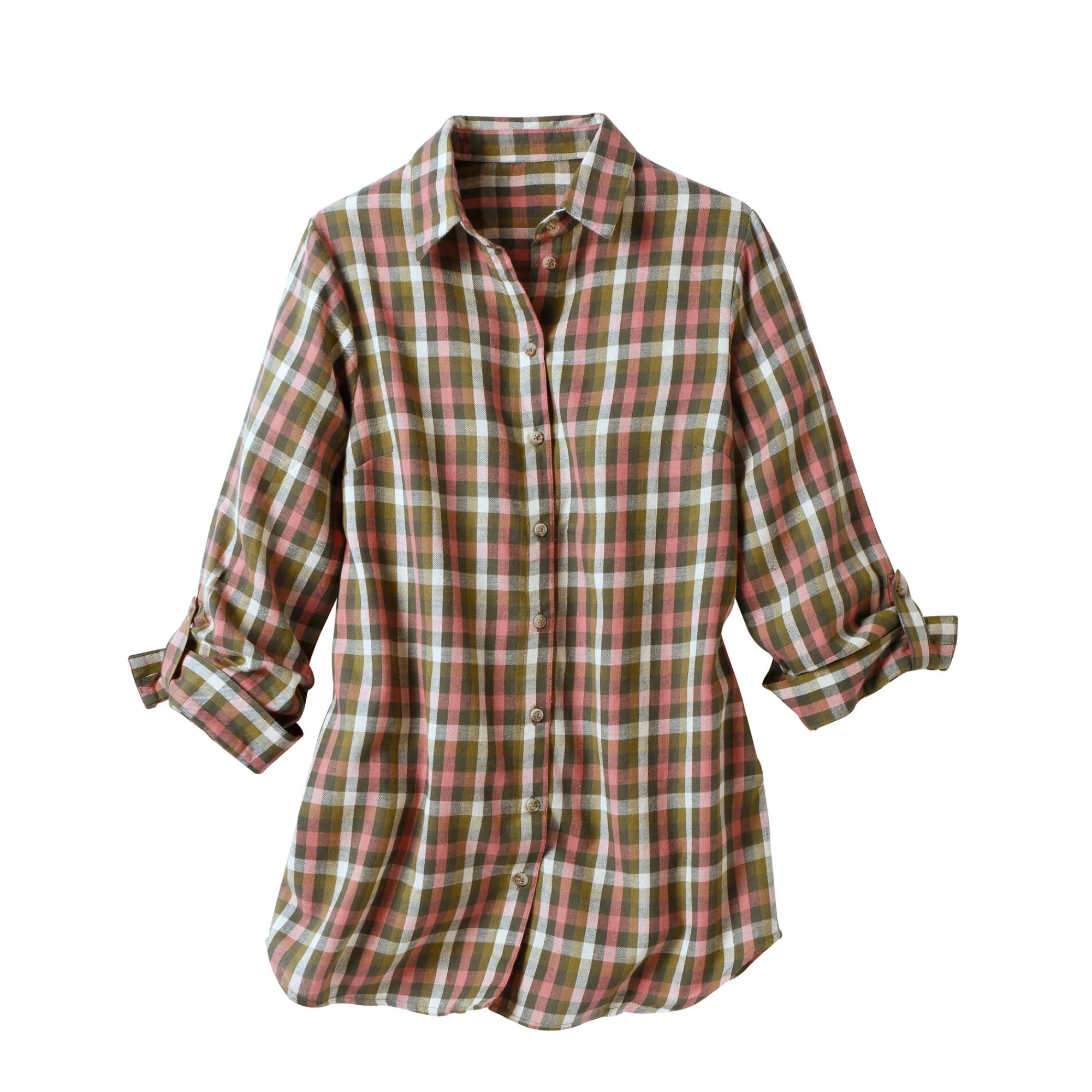 Bloes En Tuniek<Blancheporte Lang hemd met ingeweven ruitjes, flanel groen / roze