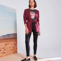 Trui En Vest<Blancheporte Lang vest, bindceintuur bordeaux