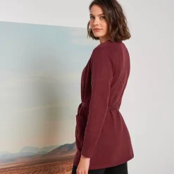Trui En Vest<Blancheporte Lang vest, bindceintuur bordeaux