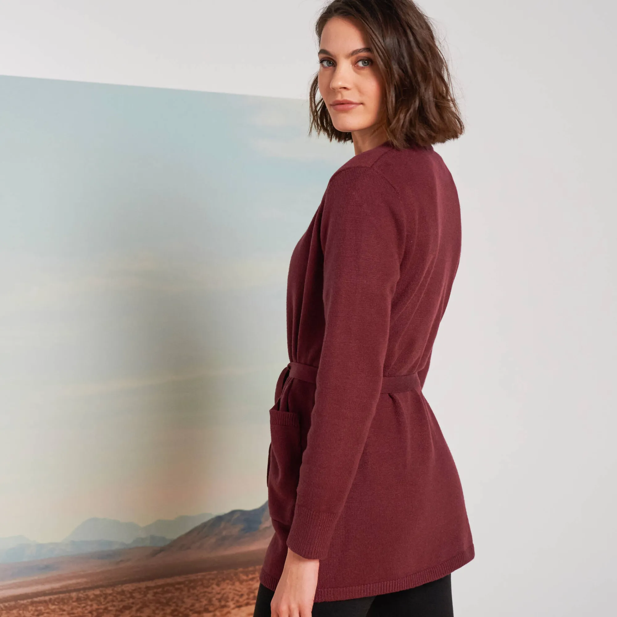 Trui En Vest<Blancheporte Lang vest, bindceintuur bordeaux