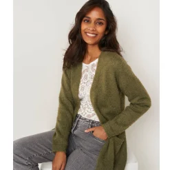 Trui En Vest<Blancheporte Lang vest in harig tricot kaki