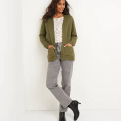 Trui En Vest<Blancheporte Lang vest in harig tricot kaki